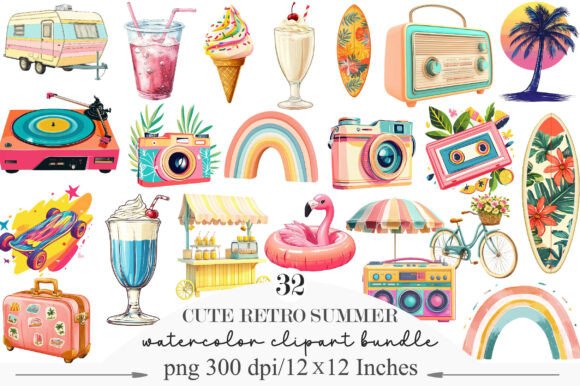 Download Cute Retro Summer Clipart - Cute Collection