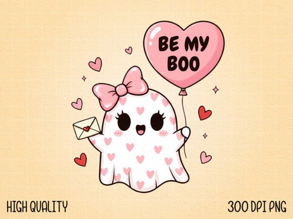 Download Cute Ghost Valentine Illustration PNG - Cute Collection