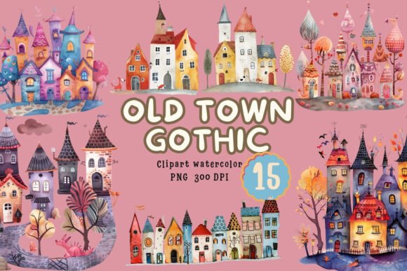 Download Old Town Gothic Watercolor Clipart PNG - Gothic watercolor clipart Collection