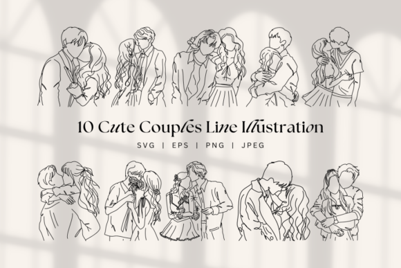 Download Cute Couples Line Art, Valentine's Day - Cute Collection