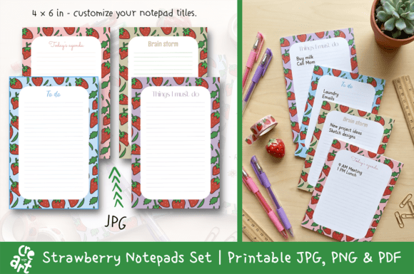 Download Cute Strawberry Notepads | Printable - Cute Collection