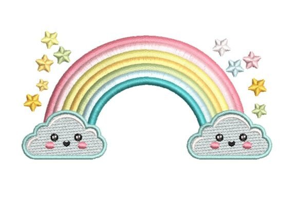 Download Cute Rainbow with Smiling Clouds and Stars Embroidery Design - Cute Collection