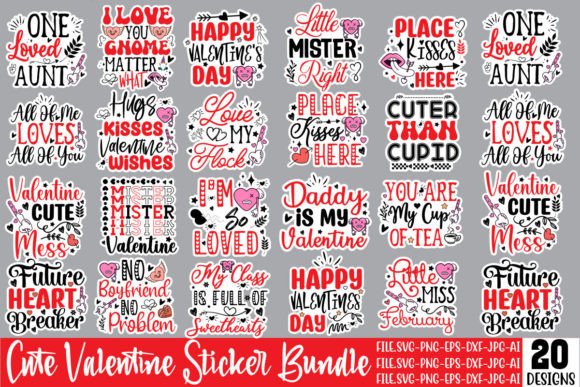 Download Cute Valentin's Day Sticker SVG Bundle - Cute Collection