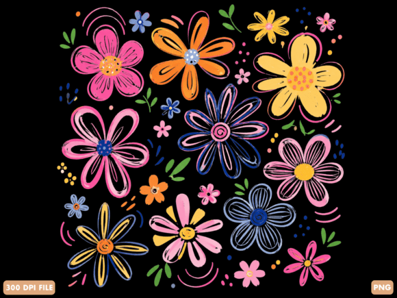 Download Cute Retro Floral Clipart PNG | Hand Dra - Cute Collection