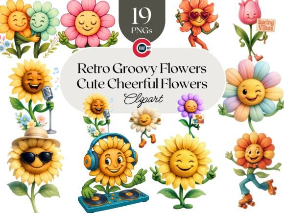 Download Cute Retro Flower Funny Characters PNG - Cute Collection