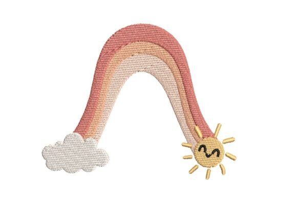 Download Smiling Sun and Pastel Rainbow with Cloud Embroidery Design - Design Collection
