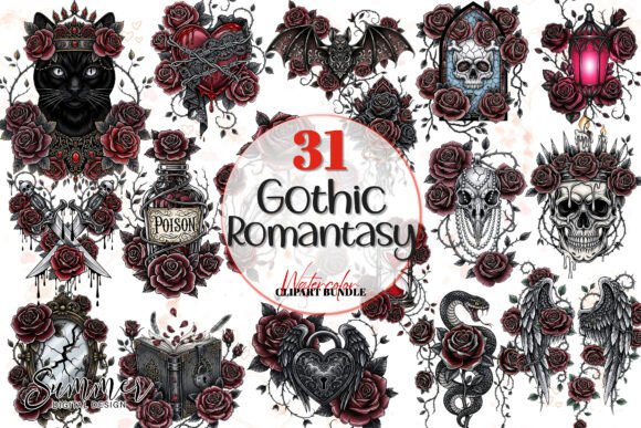 Download Elegant Gothic Watercolor Clipart Bundle - Gothic watercolor clipart Collection