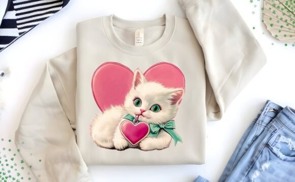 Download Cute Vintage Retro Valentine Cat PNG - Cute Collection