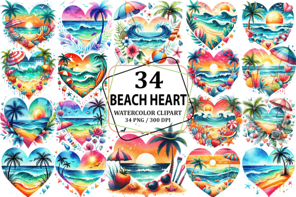 Download Watercolor Beach Heart Clipart Design - Design Collection
